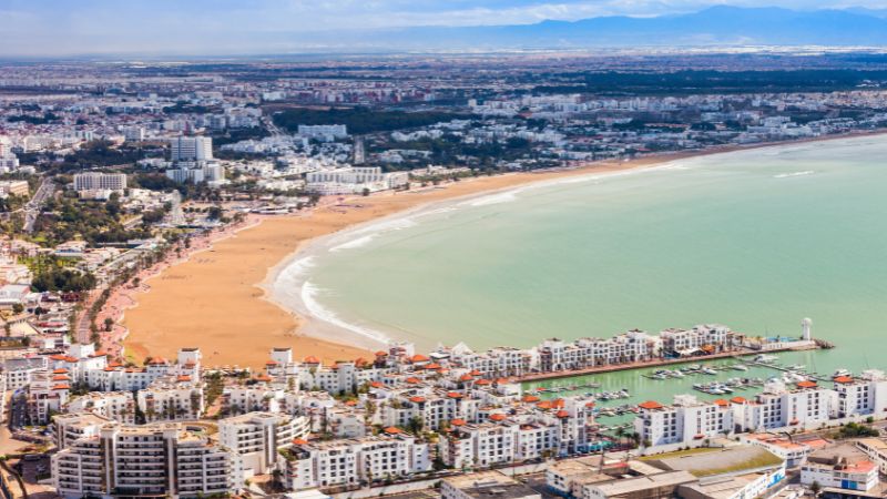 best sunbathing beaches in Morocco with golden sand and Atlantic coastline views