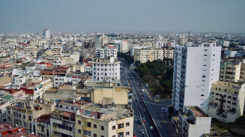 Casablanca corniche coastline with beach views and city skyline in Morocco