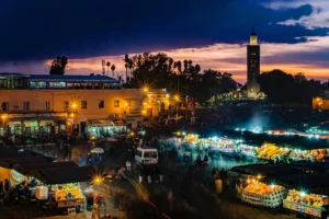 Essaouira medina at night with lights and restaurants atmosphere in Morocco, best restaurants in essaouira
