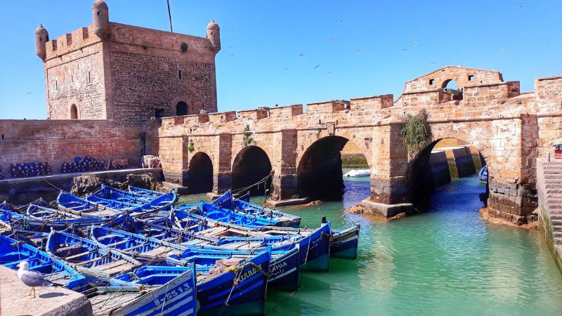 Essaouira city medina and coastline with traditional architecture in Morocco